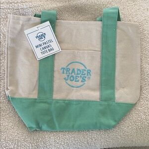 Trader Joe's Mini Pastel Canvas Tote Bag - Green and Cream